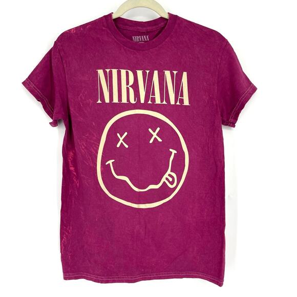 Officially Licensed Nirvana Nevermind Smiley Grunge Tee Magenta Acid Wash Small - Picture 1 of 5